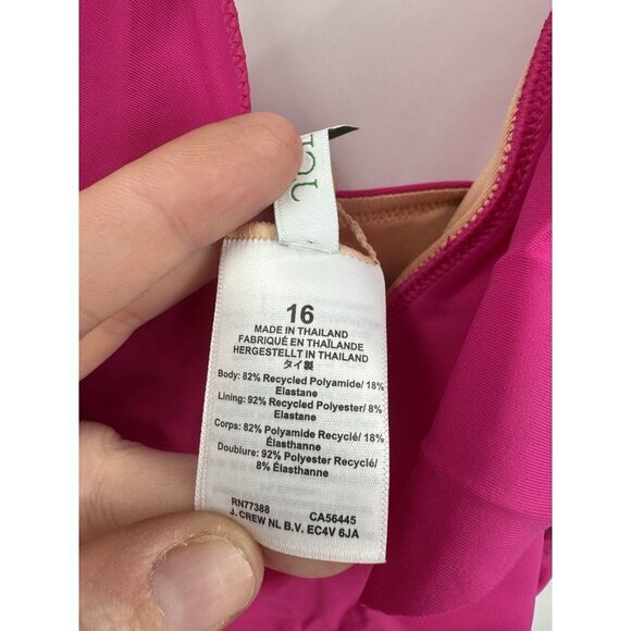 J. Crew Ruched Ruffle One Piece Swimsuit women 16 Radiant Fuchsia Resortwear NEW - Picture 4 of 6